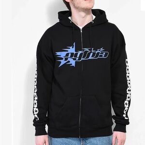 Pythia Black Graphic Zip Drawstring Hoodie with Star Logo